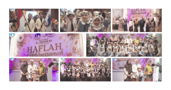 Suasana Haflah Akhirussanah TK Islam Al Azhar 54 Pekanbaru dengan prosesi murid, pemberian penghargaan, dan foto bersama guru serta orang tua.